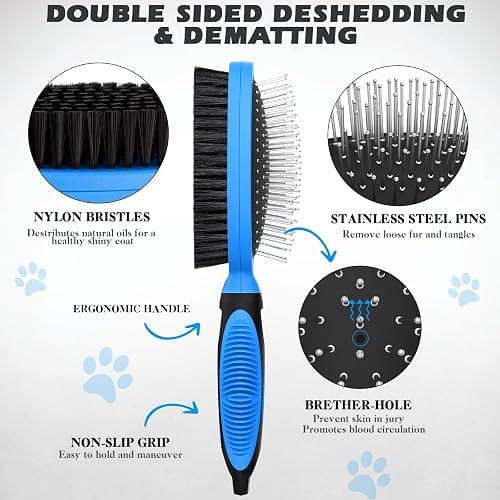 2PCS Pet Grooming Tools - Double-Sided Brush for Shedding and Bathing, Suitable for Short/Long Haired Dogs Cats and Horses, Deshedding Dog Brush, Mane & Tail Combs for Horses - Pet Supplies (Blue) thumbnail 7