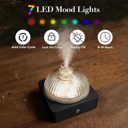 Glass Dome Essential Oil Diffuser with Glass Reservoir & Wood Base-Plastic Free, 200ml Ultrasonic Diffuser for Aromatherapy with Timer 7 Color Light Auto-Off for Gift Home Office Yoga Dark Brown thumbnail 4