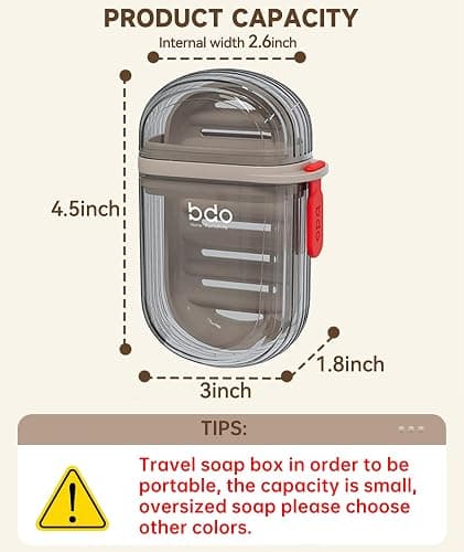 PEISAINOX Travel Soap Case, Leakproof Soap Container with Lid, Portable Bar Soap Holder for Traveling, Soap Dish for Bathroom, Shower, Gym, School, Camping, Vacation, Outdoor-Transparent-Black thumbnail 3