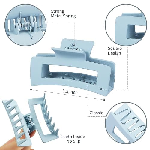 Sisiaipu 12 Pcs Medium Hair Clips, 3.5 Inch Square Claw Clips for Thick and Thin Hair - Blue thumbnail 3