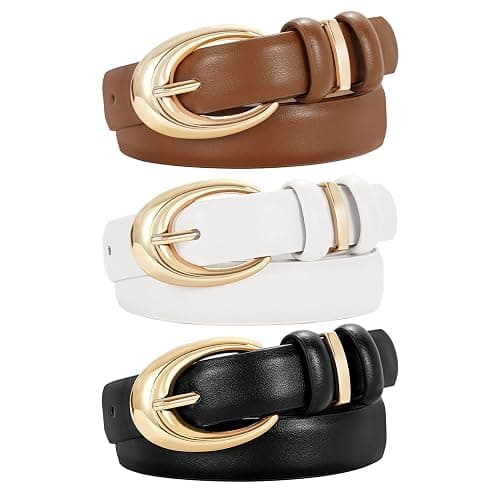 TRIWORKS 3 Pack Women Leather Belt for Jeans Pants Fashion Ladies Faux Leather Belt with Gold Buckle - Image 1
