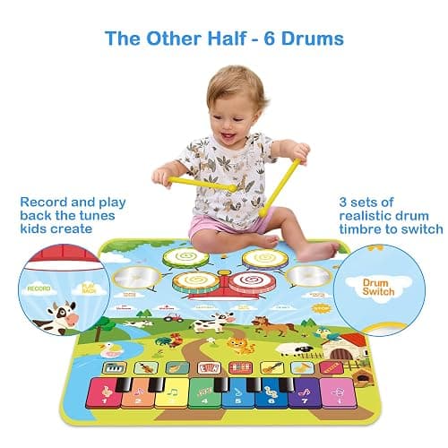 FOKI Piano Mats, 3-in-1 Animal Musical Play Mat with Piano & Drum for Montessori Sensory Early Educational Musical Learning Toys, Ideal Birthday Toy for Baby Girls, Boys, Toddlers, Ages 1-5 Years Old thumbnail 4