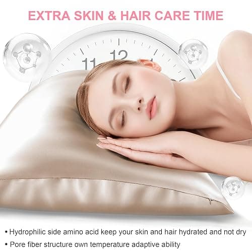Mulberry Silk Pillow Cases Standard Size with Hidden Zipper, Ultra Smooth and Soft Breathable Cooling Silk Satin Pillowcase for Hair and Skin, Gifts for Women Men (Champagne, 20x26 Inches, 1 Pack) thumbnail 4