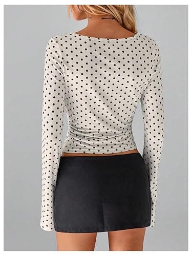 Milumia Women's Polka Dots Bell Sleeve Crop Tee Top Y2K Ruched Slim Fit Going Out T Shirt thumbnail 3