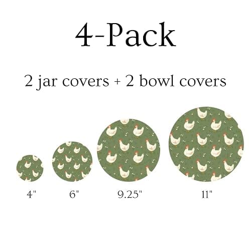 (4-Pack) Sourdough Reuseable Jar & Bowl Covers | Cute Baking Gift | 100% Cotton | Washable | Bread Proofing | Kitchen Food Storage Gifting | Starter Cover Lid Kit (Chickens) thumbnail 3