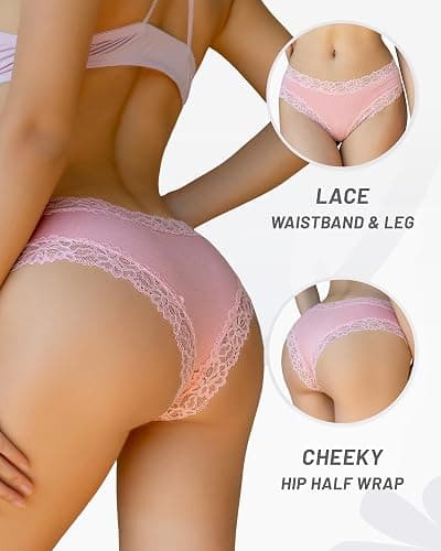 FINETOO Cotton Underwear for Women Sexy Panties Lace Hipster Low Rise Breathable Womens Cheeky 6 Pack S-XL thumbnail 4