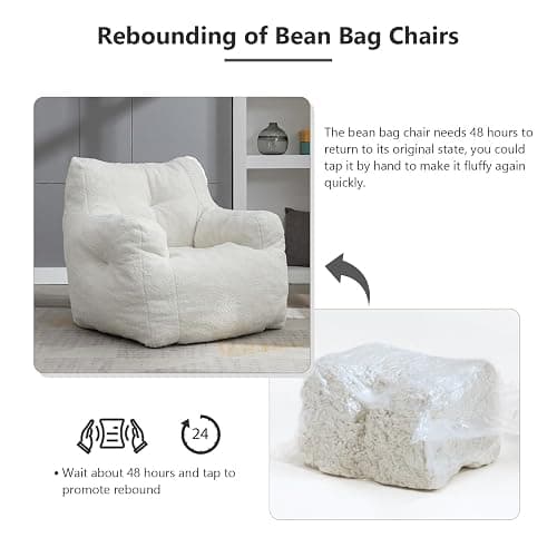 Hison Bean Bag Chairs for Adults and Kid Teddy Fabric Fluffy and Lazy Sofa Filled with Memory Sponge BeanBag Sofa with Armrests for Living Room,Bedroom(White) thumbnail 6
