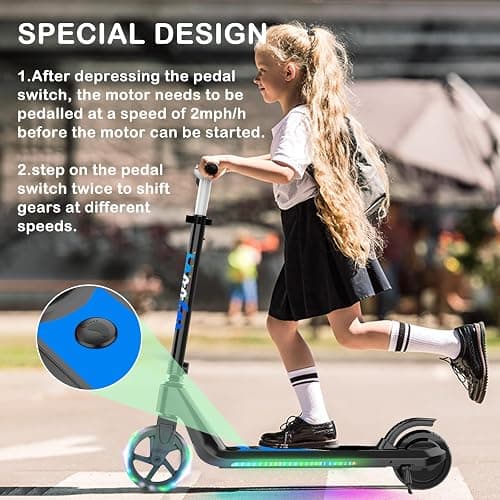 LINGTENG Electric Scooter for Kids Age 6-10, Kick-Start Boost Scooter with Adjustable Speed and Height, Flash Wheel & Deck Lights thumbnail 5