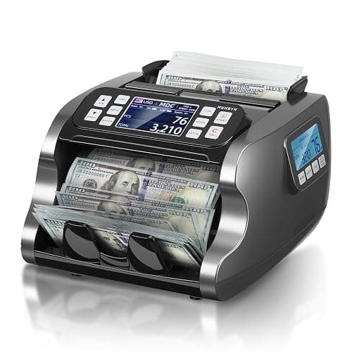 MUNBYN IMC22 Money Counter Machine Mixed Denomination, Dual-Display, CIS/UV/IR/MG Counterfeit Detection Bill Counter, USD, MXN, EUR, CAD Cash Counter for Business, Merchant, 2Y Protect (Black) - Image 1