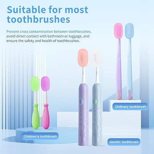 6 Pcs Toothbrush Covers, Silicone Toothbrush Head Cover Caps for Travel | silicone toothbrush covers with vent holes fit most manual and electric toothbrushes for home, travel and gym thumbnail 2