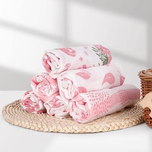 GLLQUEN BABY Musselintücher für Babys, 6 Stück Spucktücher aus Baumwolle 70 cm x 70 cm, saugfähig und atmungsaktiv und ideal zum Reinigen, Abwischen und Abdecken von Neugeborenen - Blume - 6er-Pack thumbnail 2