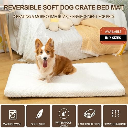 EMPSIGN Dog Bed Crate Pad for Small Dogs, Deluxe Fluffy Plush Machine Washable Dog Mat, Crate Pet Beds with Removable Cover, Dog Sleeping Mat Cushion Bed, 41"x 28"x3", White thumbnail 2