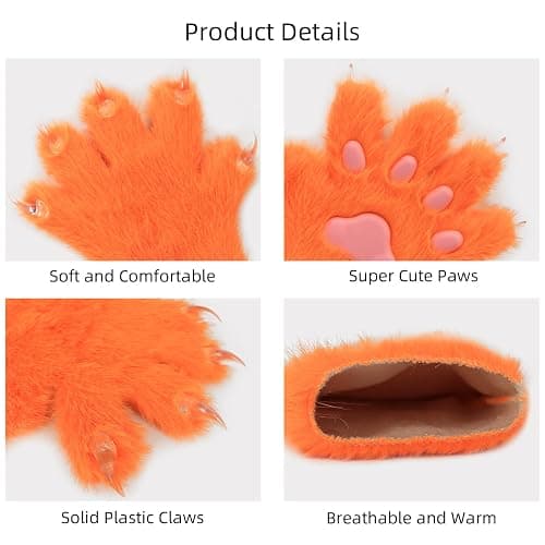 HAOAN Furry Fur Cat Wolf Fox Dog Fluffy Animal Paws Claws Gloves Mittens Hands Costume Cosplay Halloween Christmas for Kids thumbnail 5