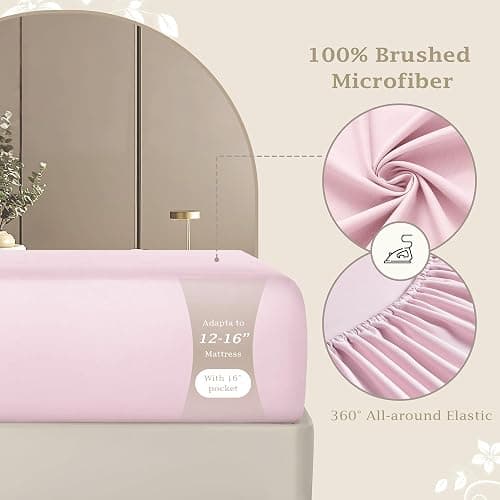 FreshCulture Full Fitted Sheet Only – Premium Hotel-Quality Fitted Sheet for Full Bed – Ultra Soft & Breathable Brushed Microfiber – Elegant Black Box Packaging (Pink) thumbnail 3