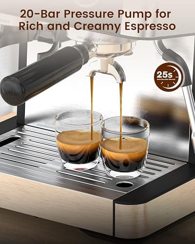(2025 Upgrade)20 Bar Espresso Machine with Built-in Anti-Clog Coffee Grinder, Expresso Coffee Machines with Milk Steam Wand/Frother/Tamping Tools,Espresso Maker with Grinder for Lattes-Deep Black thumbnail 5