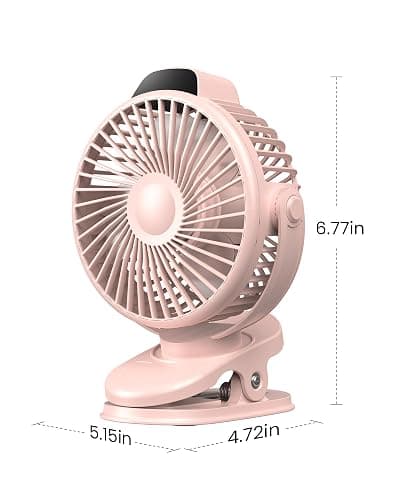 Koonie Portable Clip On Fan, Small USB Battery Operated, 3 Speed Rechargeable Mini Pink With LED Display, 360° Rotate Personal Cooling for Desk Stroller Travel Camping Golf Gym thumbnail 2
