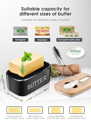 Butter Dish with Lid: Large Butter Dish for Countertop - Ceramic Butter Keeper Container with Knife and High-Quality - Silicone Sealing Butter Box for Home Decor Good Kitchen Gift Black thumbnail 3