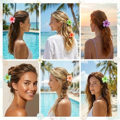 SMKSL 6 Pcs Flower Hair Claw Clips for Women Hawaiian Large Hair Clips for Thick Thin Curly Hair, Strong Hold & Non-Slip, Stylish Medium Beach Hair Accessories for Women Girls (Hawaiian) thumbnail 6