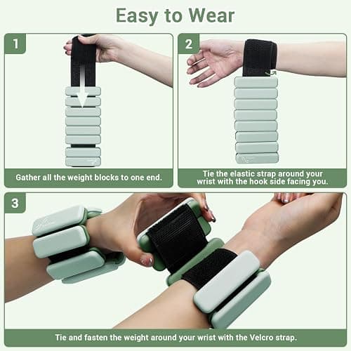 Sportneer Wrist & Ankle Weights for Women Men - 1 Pair (1 lb/2 lb Each) | Adjustable Weighted Bracelet Silicone Bangles for Yoga, Dance, Pilates, Cardio, Aerobics, Gym, Pool Exercises and Jogging thumbnail 8
