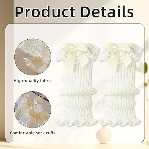DUOJINSANXI 2 Pairs Leg Warmers for Girls, Cute Black Leg Warmers for Women Winter, Bow Boots Cuffs thumbnail 2