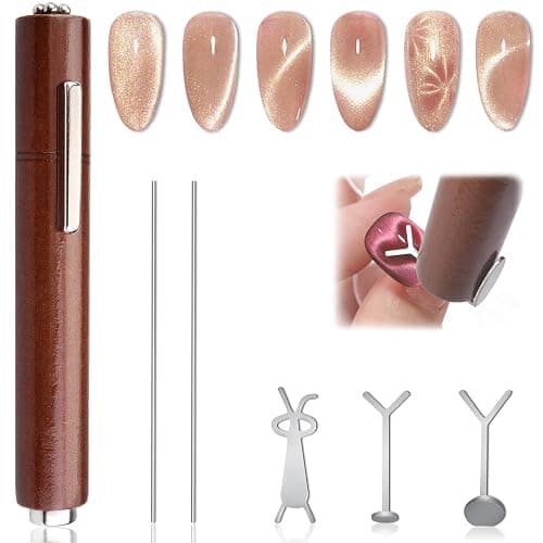 FOWSRHRG 3 in 1 Cat Eye Nail Magnet Set, Multifunctional Wooden Handle Nail Magnet, Heart Magnet for Nails, Rabbit Shape Cat Eye Magnet for Nails, Long Strip Magnets Tool for Nail Art DIY at Home - Image 1