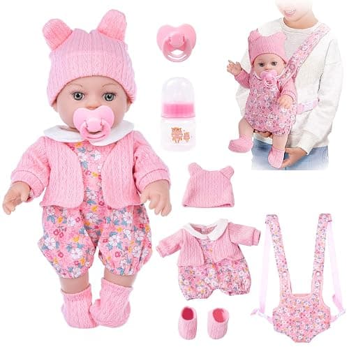 DOTVOSY 12" Baby Doll Set with Clothes and Baby Carrier for Dolls Reborn Baby Doll Accessories Include Feeding Bottles Nipple Toy Stuffs for Kids Age 3+ - Image 1