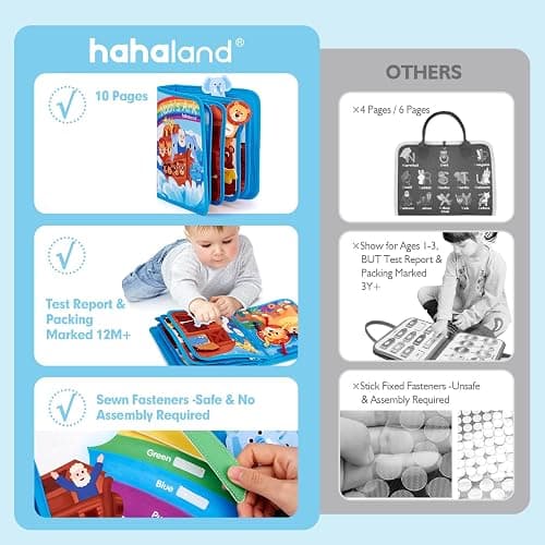 hahaland Noah's Ark Toy Busy Book for Toddlers 1-3 - Baptism Gifts for Boys Girls - Montessori Toys for 1 Year Old, Sensory Early Learning Educational One Year Old Boy Birthday Christmas Toddler Gifts thumbnail 8