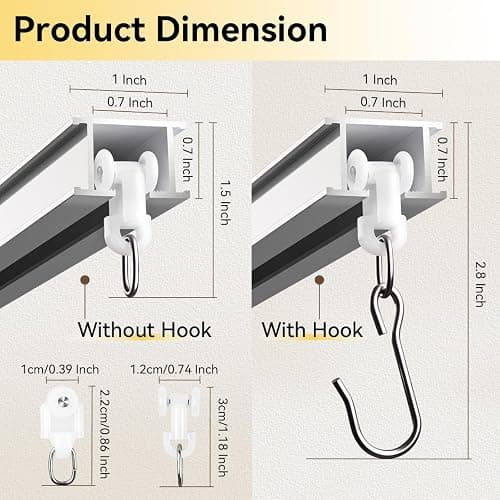 FELIDESIGN Curtain Track, Ceiling Curtain Track for Room Divider, Ceiling Mount Rail Set with Roller Hooks, White, 12ft - 18ft thumbnail 2