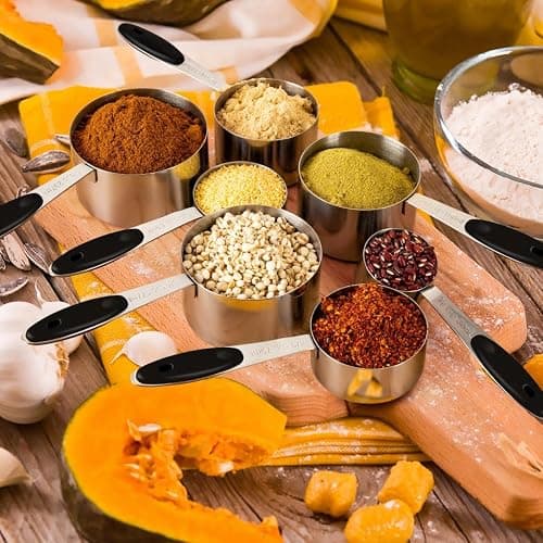 KELOFKO 16 Pieces Measuring Cups and Magnetic Measuring Spoons Set Stainless Steel,8 Measure Cups with Silicone Handle and 7 Double Sided Magnetic Measure Spoons & 1 Leveler thumbnail 6