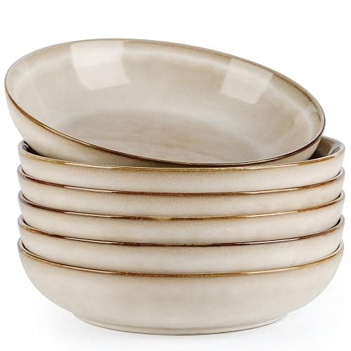 AmorArc 8.5'' Large Pasta Bowls, 36oz Ceramic Salad Serving Bowls Set of 6 for Kitchen, Wide Stoneware Bowls for Pasta,Salad,Fruit,Bread, Microwave Safe, Cappuccino - Image 1