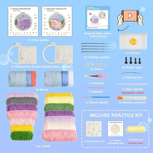 Punch Needle Kits Adults Beginner,Punch Needle kit for Beginners, Embroidery kit for Beginners,Includes All Tools and Materials,Easy to Follow Instructions and Videos-(Axolotl+Octopus) thumbnail 3