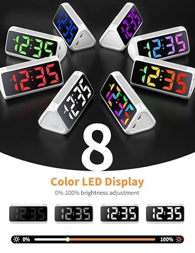 Netzu Digital Alarm Clocks for Bedrooms, Bedside Clocks with RGB Night Glow, Rainbow Time, Large Display, Dual Alarm, Snooze, LED Desk Dimmable Alarm Clock for Kids Teens (White) thumbnail 3
