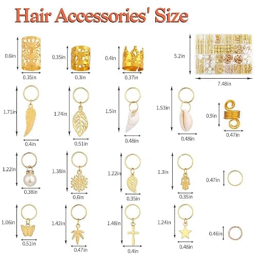 WLLHYF 230 Stück Haarschmuck für Zöpfe Loc-Haare Dreadlocks Metall-Haarspulen Ringe Manschetten Clips goldene Haar-Charms Anhänger Haar-Styling-Zubehör Dekorationen für Frauen und Mädchen thumbnail 2