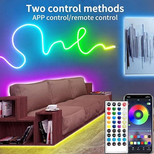 100FT RGB LED neon Rope Lights LED neon Lights with Remote/APP Control 24V IP65 Waterproof Flexible Neon LED Strip Lights for Bedroom Room Outdoors Decor（2 Rolls of 50ft） thumbnail 2