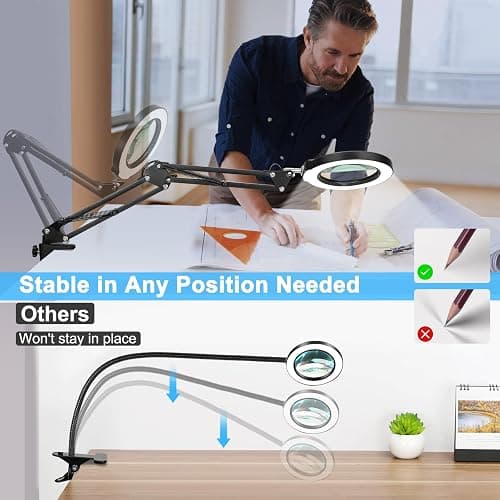 Coyeth 10X Magnifying Glass with Light and Clamp, Real Glass Stand Lighted Magnifier, 5 Color Modes Stepless Dimmable LED Desk Lamp Hands Free for Crafts Hobby Reading Painting Sewing Close Work thumbnail 6