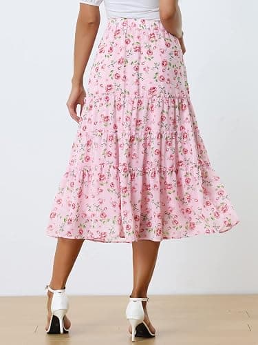 Allegra K Women's Floral Skirt Chiffon A-line Long Tiered Ruffle Boho Summer Midi Skirts thumbnail 4