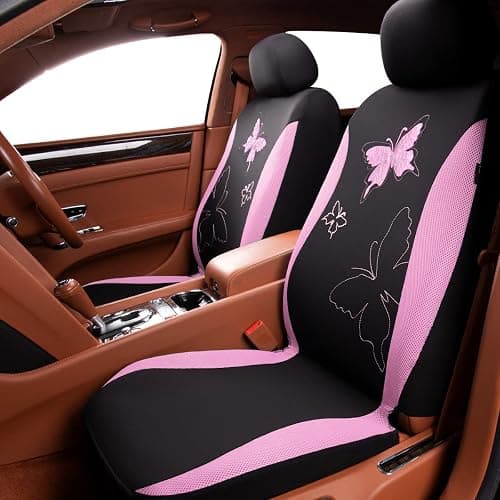 Flying Banner Butterfly car seat Covers ful Set Fashion Universal Lady Woman Female Rear Bench Split Colorized (Pink, Full Set - Lace) thumbnail 3