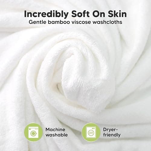 6-Pack Baby Washcloths – Soft Absorbent Viscose from Bamboo Washcloths for Face, Body, Baby Towels for Newborn, Kids, Toddlers, Infant, Gentle on Sensitive Skin, 10x10 Reusable Face Towels (White) thumbnail 2