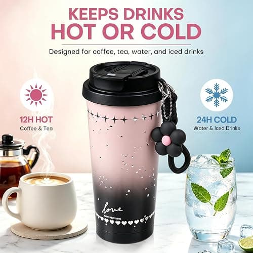 Rolitwils 18 oz Ceramic Lined Insulated Tumbler with Straw, Coffee Mug | Ceramic-lined coffee tumbler for clean coffee and tea taste; 316L stainless steel, 18 oz and straw lid for commuting. thumbnail 5