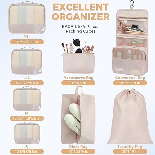 BAGAIL 9 Set Packing Cubes Luggage Packing Organizers for Travel Accessories thumbnail 5