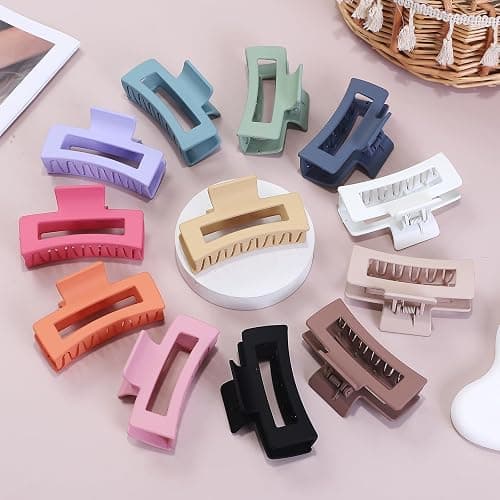 Sisiaipu 12 Pcs Medium Hair Clips, 3.5 Inch, Colorful - Hair Clips for Thick and Thin Hair, Square Claw Clips, Jaw Clips, Bulk Hair Accessories for Women and Girls thumbnail 3
