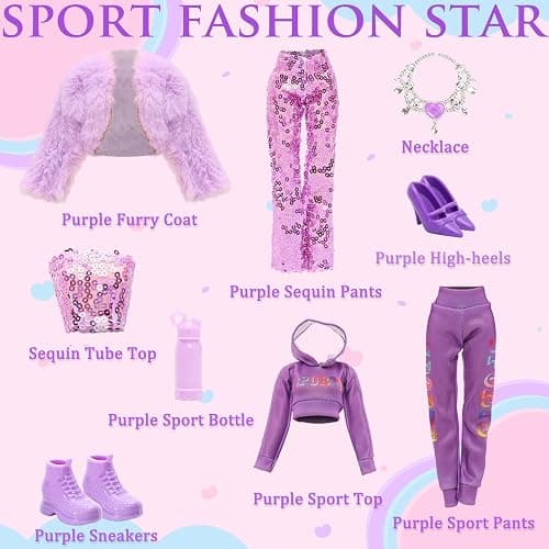 24 Pcs 11.5 Inch Girl Doll Clothes and Accessories Include 8 Set Outfits Elegant Suits 8 Pairs of Shoes and 8 Accessories for 11.5 Inch Girl Doll Clothing Storytelling Set thumbnail 4