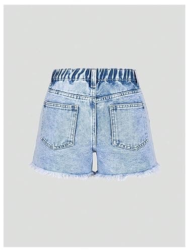 Floerns Girl's Ripped Y2k Denim Shorts Graphic Print Straight Leg Short Jeans thumbnail 2