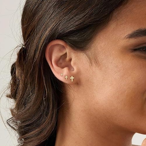 GUOKE 3 Pair Tiny Flat Back Earrings for Women - 14K Gold/White Gold Plated Cute Small Screw Flatback Stud Earring, Everyday Wear thumbnail 5