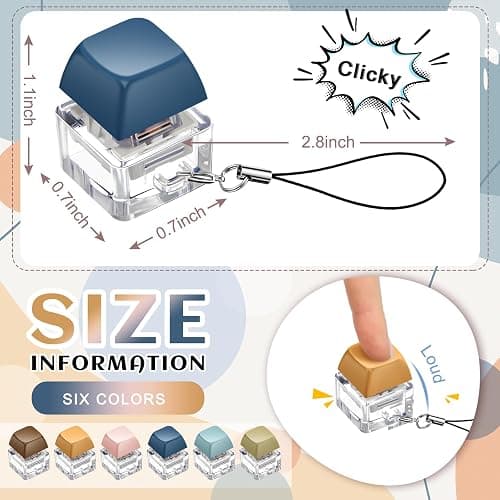 Taiyin 6 Pcs Keyboard Fidget Toy Fidget Clicker Keyboard Keychain Decompression Toys Button Stress Relief Gifts for Adult to Relief Stress Pass The Time (Morandi Colors) - Morandi Colors thumbnail 3