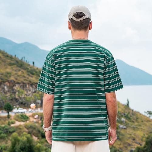 ZVX Men's Stripe Short Sleeve T-Shirt Mens Classic Casual Stripe Loose Shirts thumbnail 8