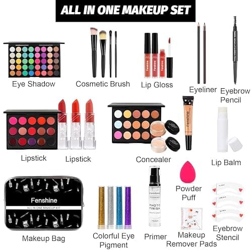 Kit de maquillage tout-en-un, coffret cadeau de maquillage pour les femmes débutantes, kit de démarrage de maquillage essentiel comprenant une palette d'ombres à paupières, un rouge à lèvres thumbnail 6