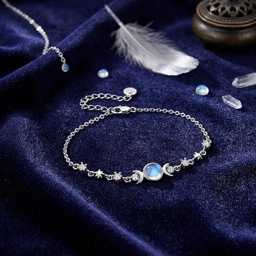 AXOMY Moonstone Bracelet 925 Sterling Silver Triple Moon Bracelets Moon Star Jewelry Gift for Women thumbnail 5