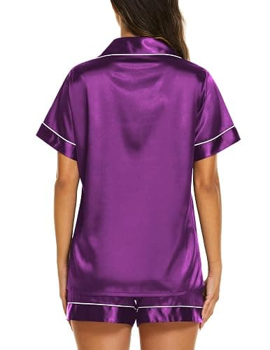Ekouaer Womens Pajamas Silk Satin Short Sleeve Button Down Pjs Shorts Set | Silky Soft,Notch Collar,2 Piece Set for Sleep,Lounge,Bridal,Bridesmaid,Vacation,Postpartum,Travel,Gift thumbnail 2