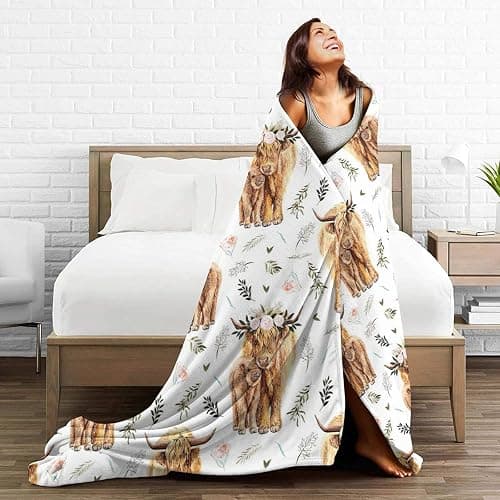 Highland Cow Print Blanket 50x60inch Farm Animal Cow Gifts Throw Blankets Soft Cozy Fleece Plush Warm Flannel Bedding Blanket for Girls Kids Adults Couch Travel - Highland Cow - 50x60in thumbnail 7